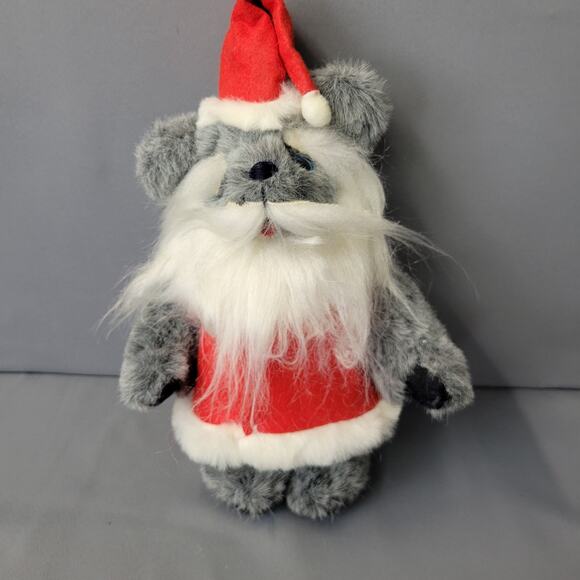 Vintage 80's Christmas Santa Bear Plush Gray 11" Holidays Toy Sack Collectibles - Picture 1 of 15